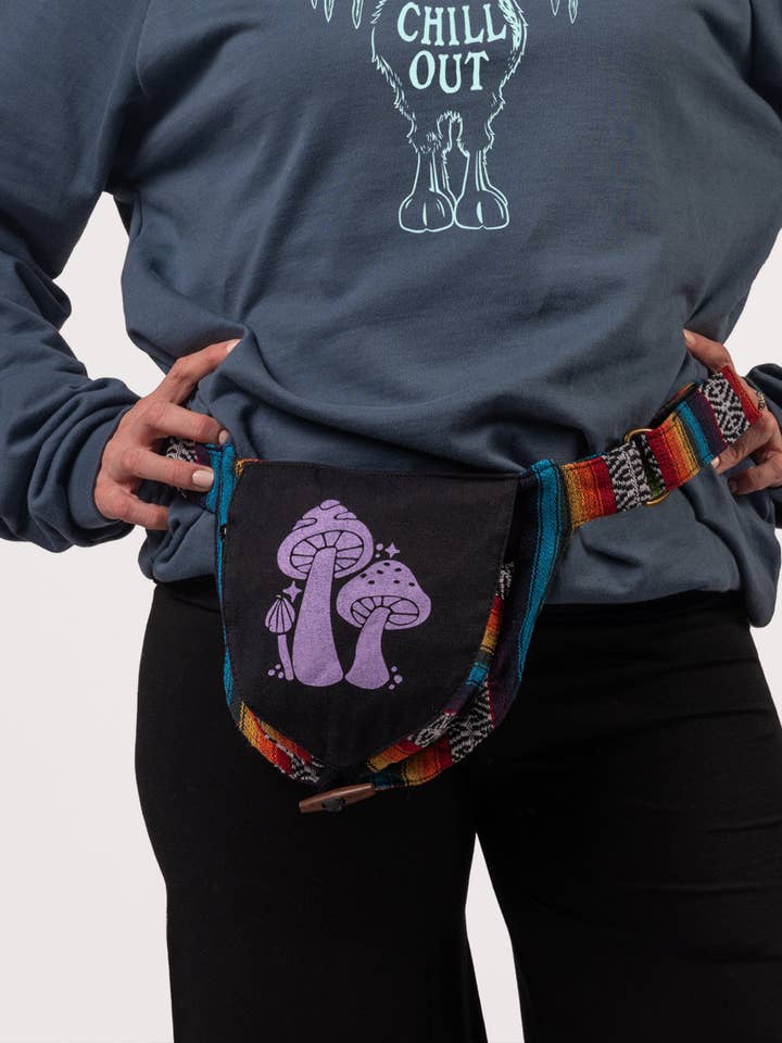 Three Little Mushrooms Hip Bag - Black for wholesale by Soul Flower