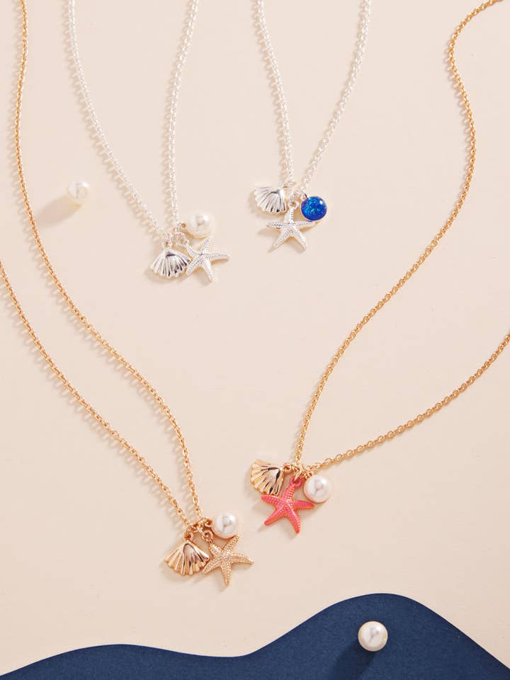 Sea Life Charm Pearl Cluster Summer Short Necklace for wholesale by Designature New York