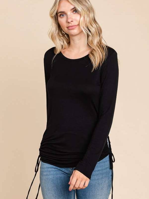 CAY1772L - CREW NECK SIDE DRAW STRING LSLV TOP for wholesale by Culture Code
