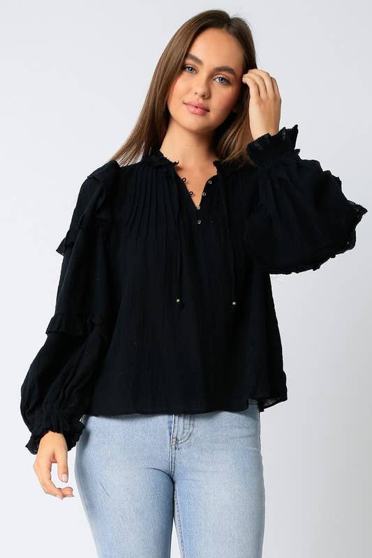 Olivaceous - Wholesale Blouse - Women's - Ruffle Sleeve Cotton Top0