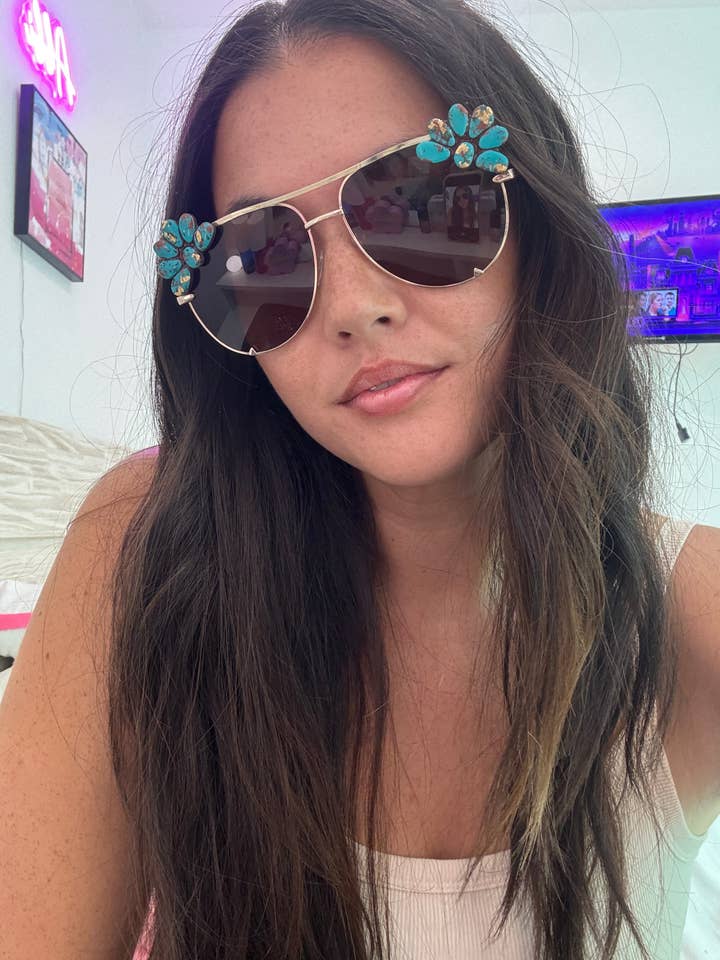 Western Turquoise Stone Sunglasses - Gold with Turquoise for wholesale by Nomadic Brunette