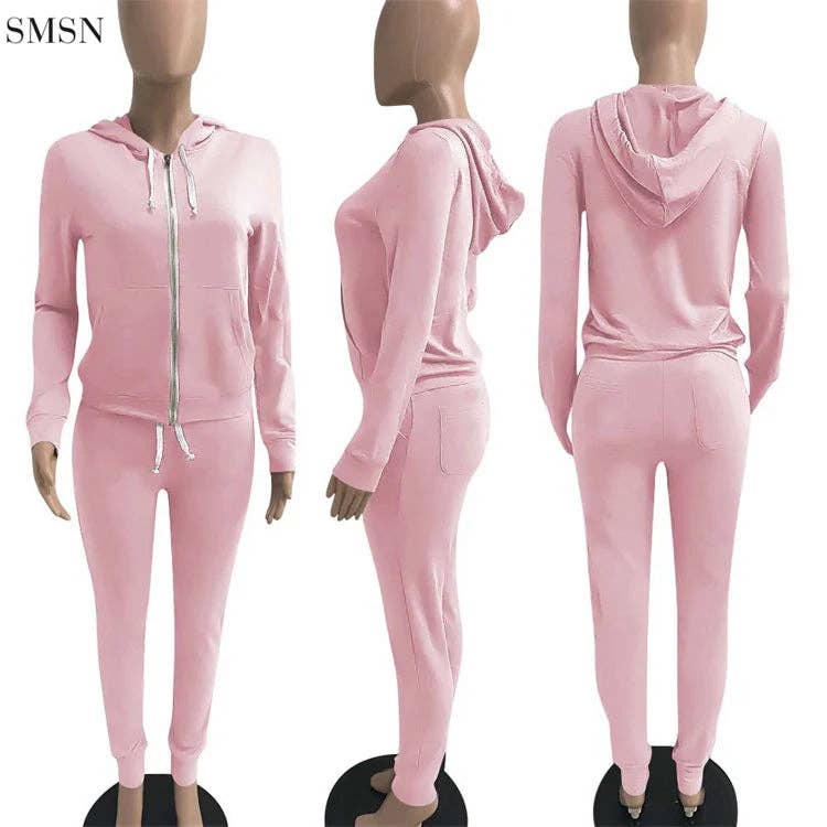 MB Fashion Wholesale - Wholesale Top & Pant Set (NOT Loungewear) - Women's - MB FASHION Zip-Up Hoodie and Jogger Pants Set 12489R29