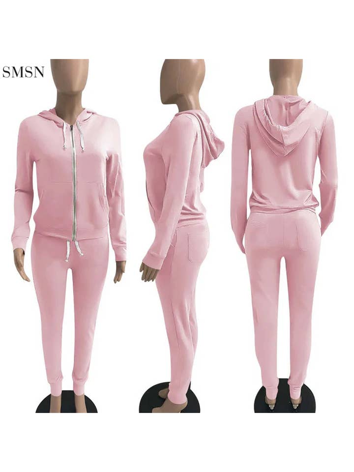 MB Fashion Wholesale - Wholesale Top & Pant Set (NOT Loungewear) - Women's - MB FASHION Zip-Up Hoodie and Jogger Pants Set 12489R29
