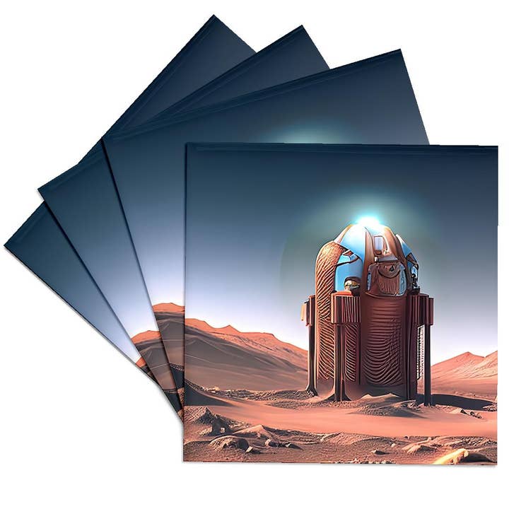 3dRose - Wholesale Coasters - 3dRose, Fantastic automatic scientific module on Mars. Blue beacon light, Coaster