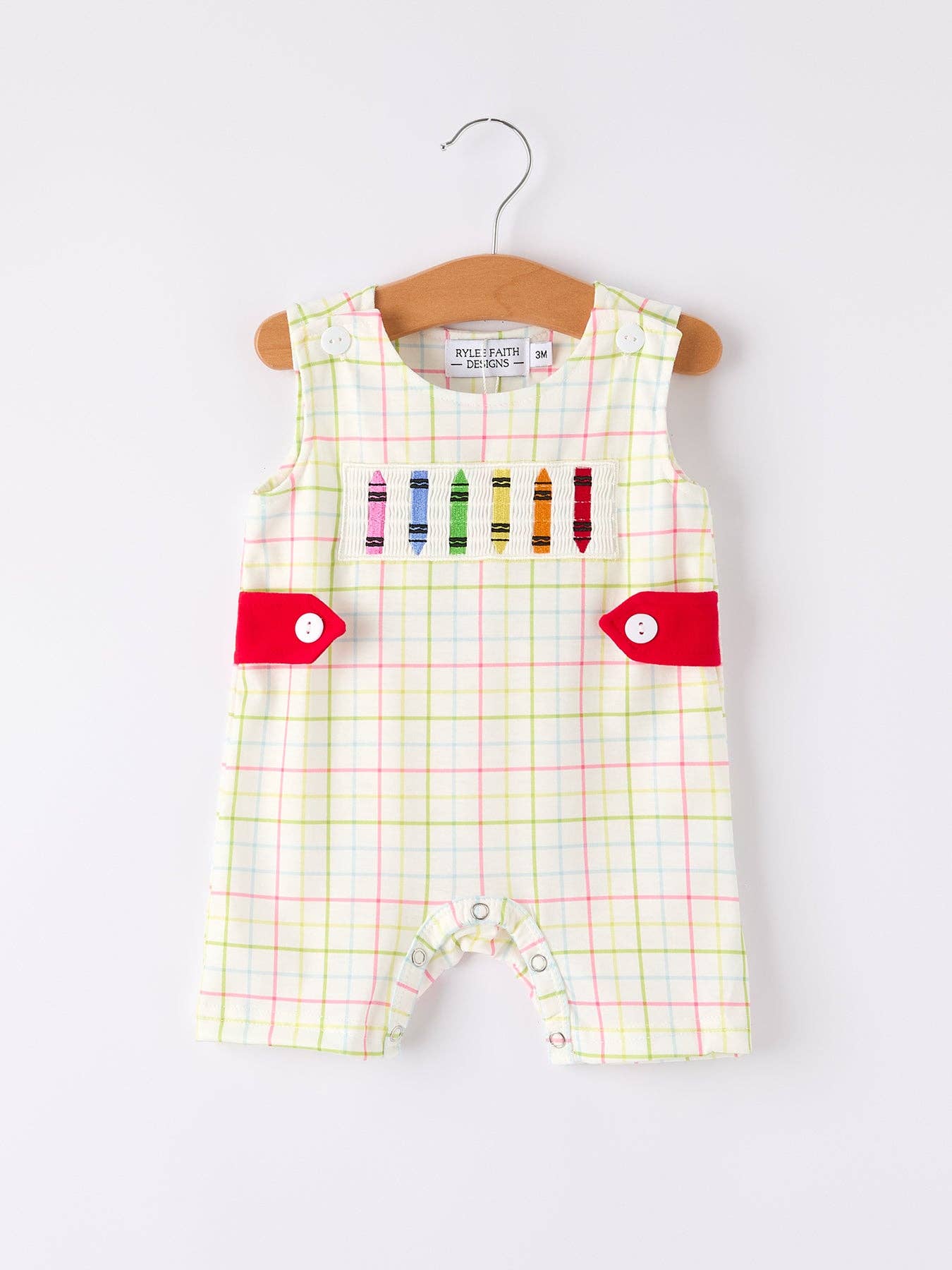 Rylee Faith Designs - Wholesale Jumpsuit - Baby - Back-To-School Smocking Embroidery Boys' Romper6