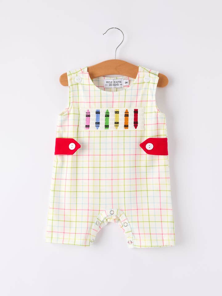 Rylee Faith Designs - Wholesale Jumpsuit - Baby - Back-To-School Smocking Embroidery Boys' Romper6