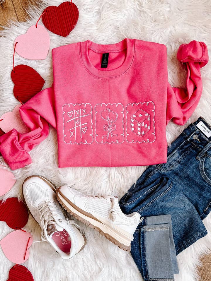 Valentine's Stamps Embroidered Sweatshirt - Pink for wholesale by Emerlie Love