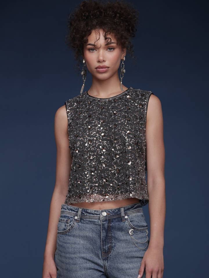 Sequin Mesh Crop Top and other Purchase Wholesale sequin top with champagne bottle. Free Returns & Net 60 Terms on Faire trending on Faire.