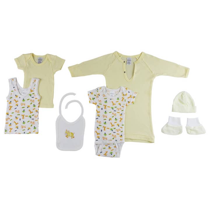Bambini Infant Wear inc. - Wholesale Clothing set – Baby - 7-Piece Pastel Interlock Hanging Gift Set - Zebra Giraffe1