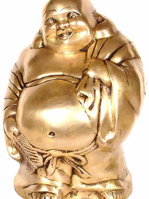 Grinende Buddha|Håndlavet|Messingstatue for engroshandel hos Exotic India Art