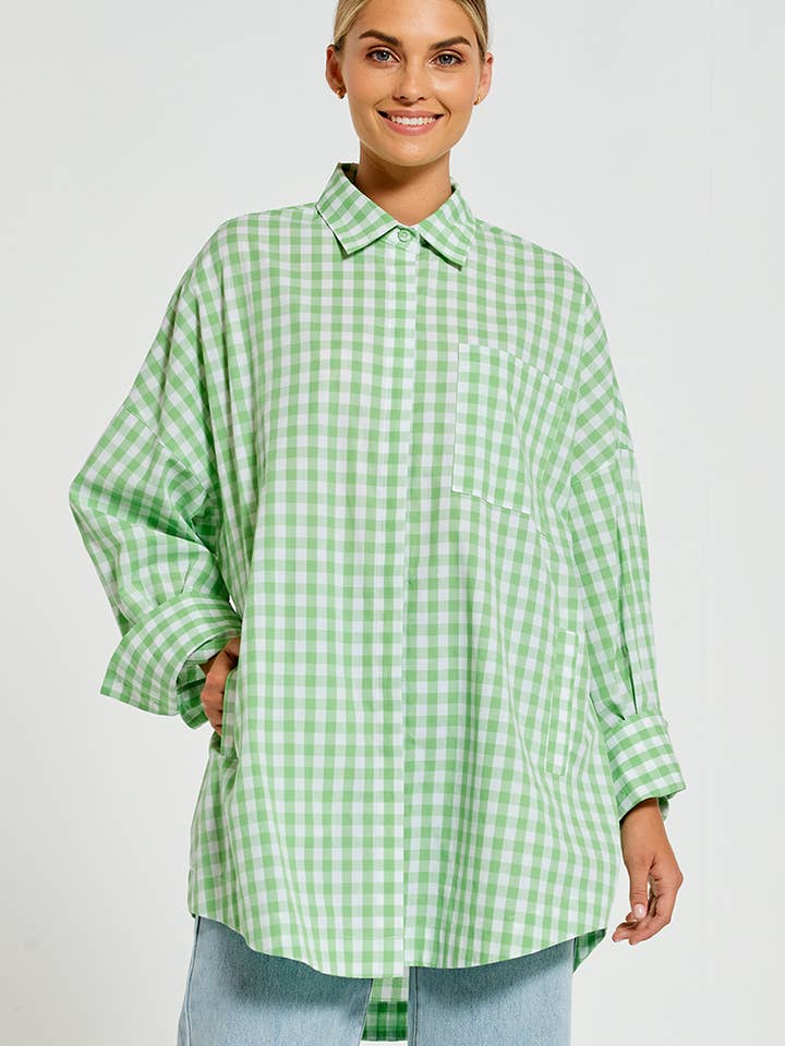 Oversized Shirt In Apple Check for wholesale by Bohemian Traders
