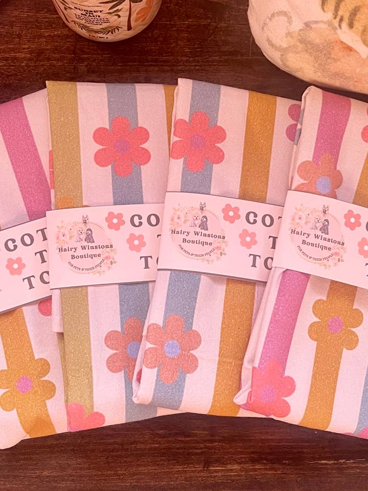 Cotton Tea Towel - Bright Floral Stripes for wholesale by Hairy Winstons