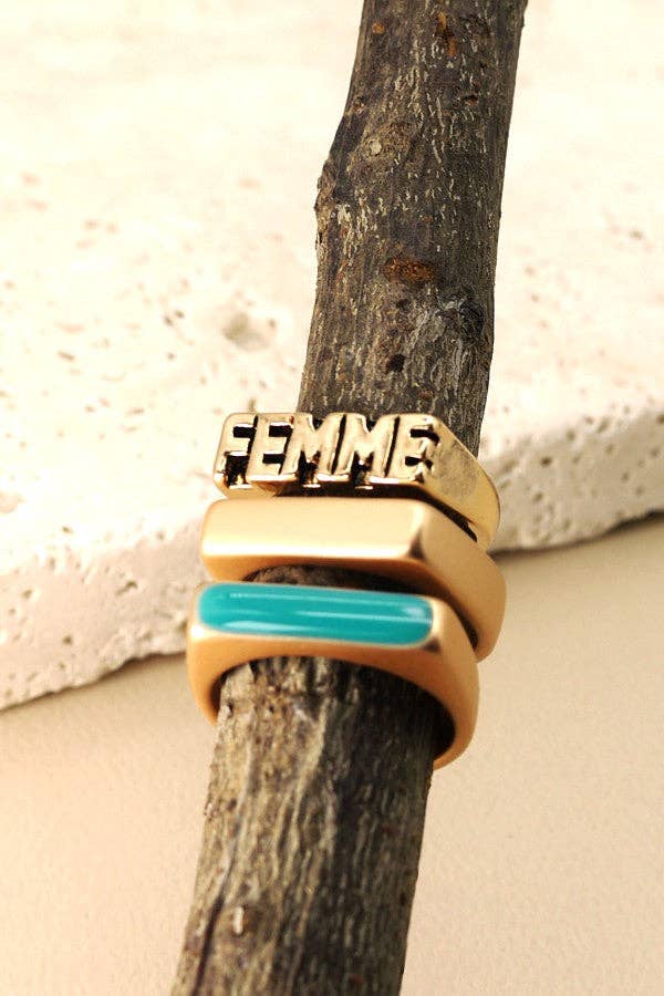 GOLD FEMME TURQ MATTE TRIO SET RINGS | 31R21050 for wholesale on Faire2