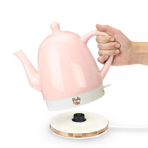 Pinky Up - Wholesale Tea Pot - Noelleâ„¢ Ceramic Electric Gooseneck Tea Kettle - 50oz - Pink
