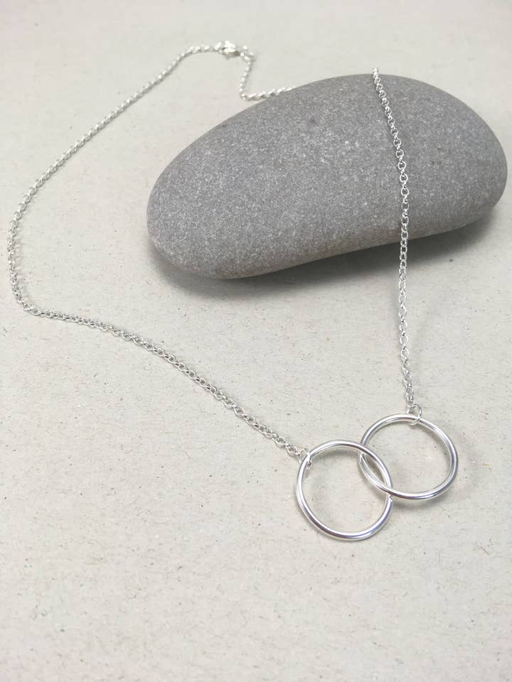 Recycled Sterling Silver Interlocking Double Circle Necklace for wholesale by Matt Brewer Jewellery