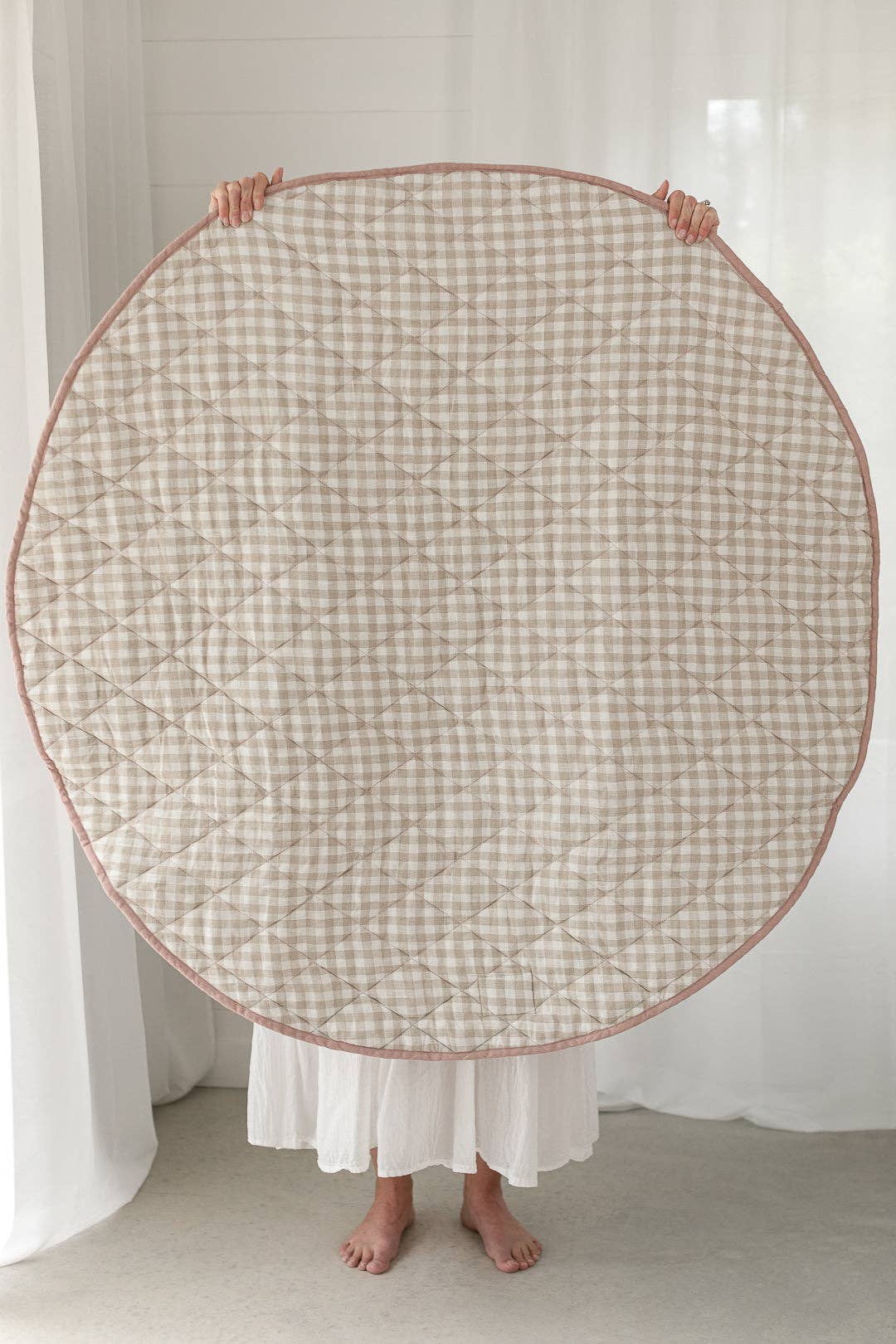 linen label - Wholesale Play mat – Kids & baby - Dusty Rose & Gingham - French Linen Quilted Play Mat Blanket6