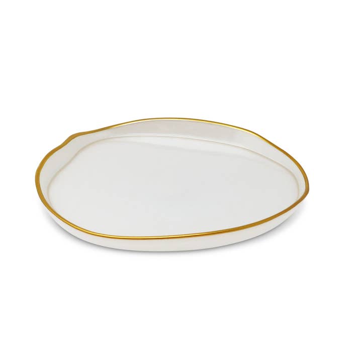 VIVIENCE - Wholesale Dinner plate - Set of 4 Organic Shaped Glass Plates White with Gold Wall4
