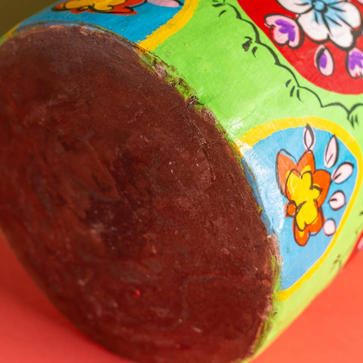 Ian Snow Ltd - Wholesale Vase - Vintage Hand Painted Medium Wooden Pot (Re-worked) - 034