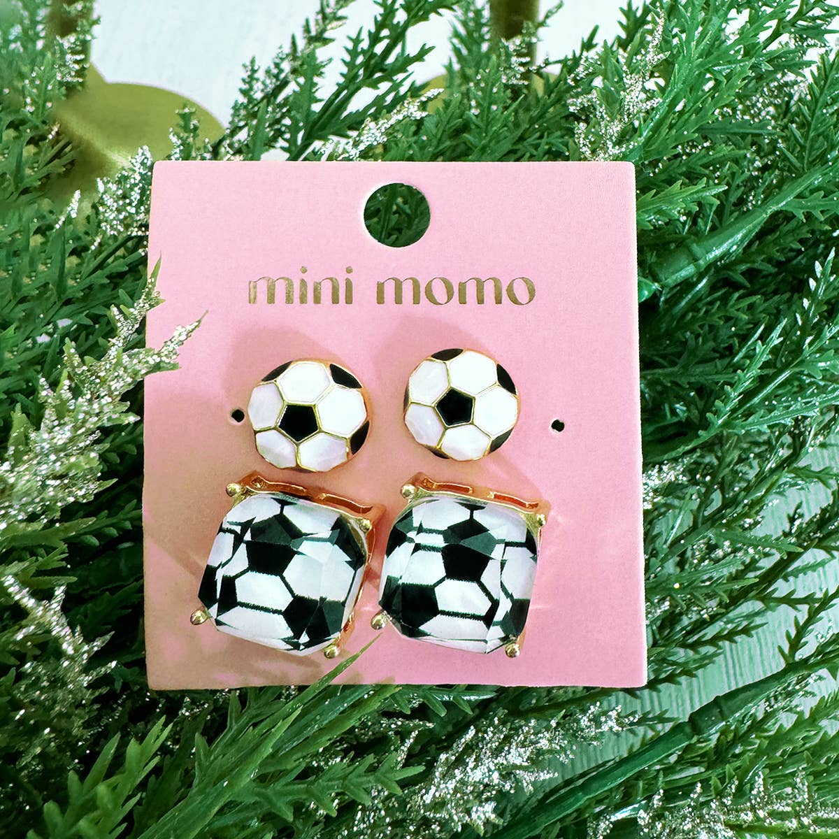 Loven x Mini Momo - Wholesale Jewelry Set - Sports Earrings Game Day Cushion Square Studs Set - Soccer4