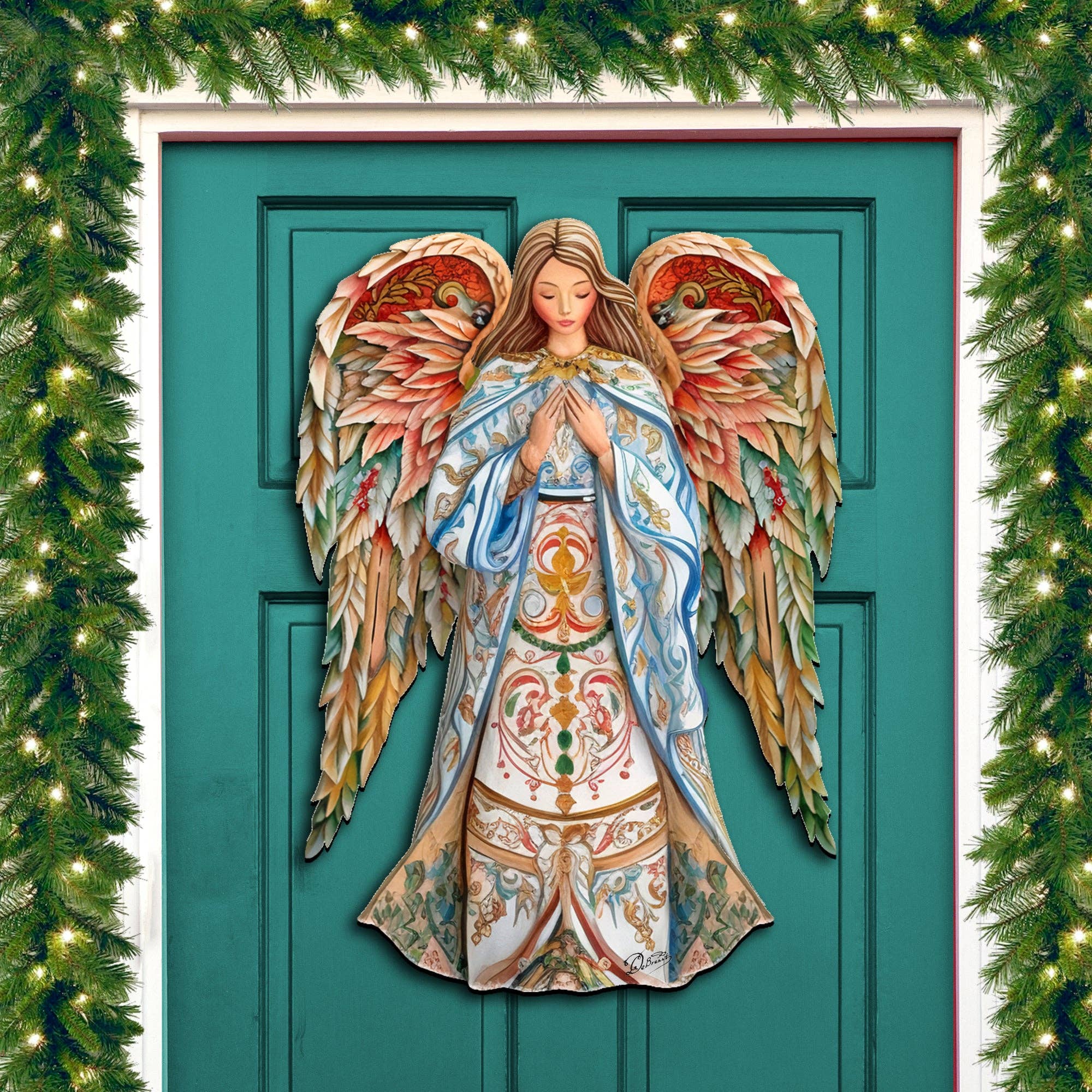 Designocracy - Wholesale Nativity Scene Decor - Elegant Angel of Hope Holiday Door Decor Debrekht |Nativity