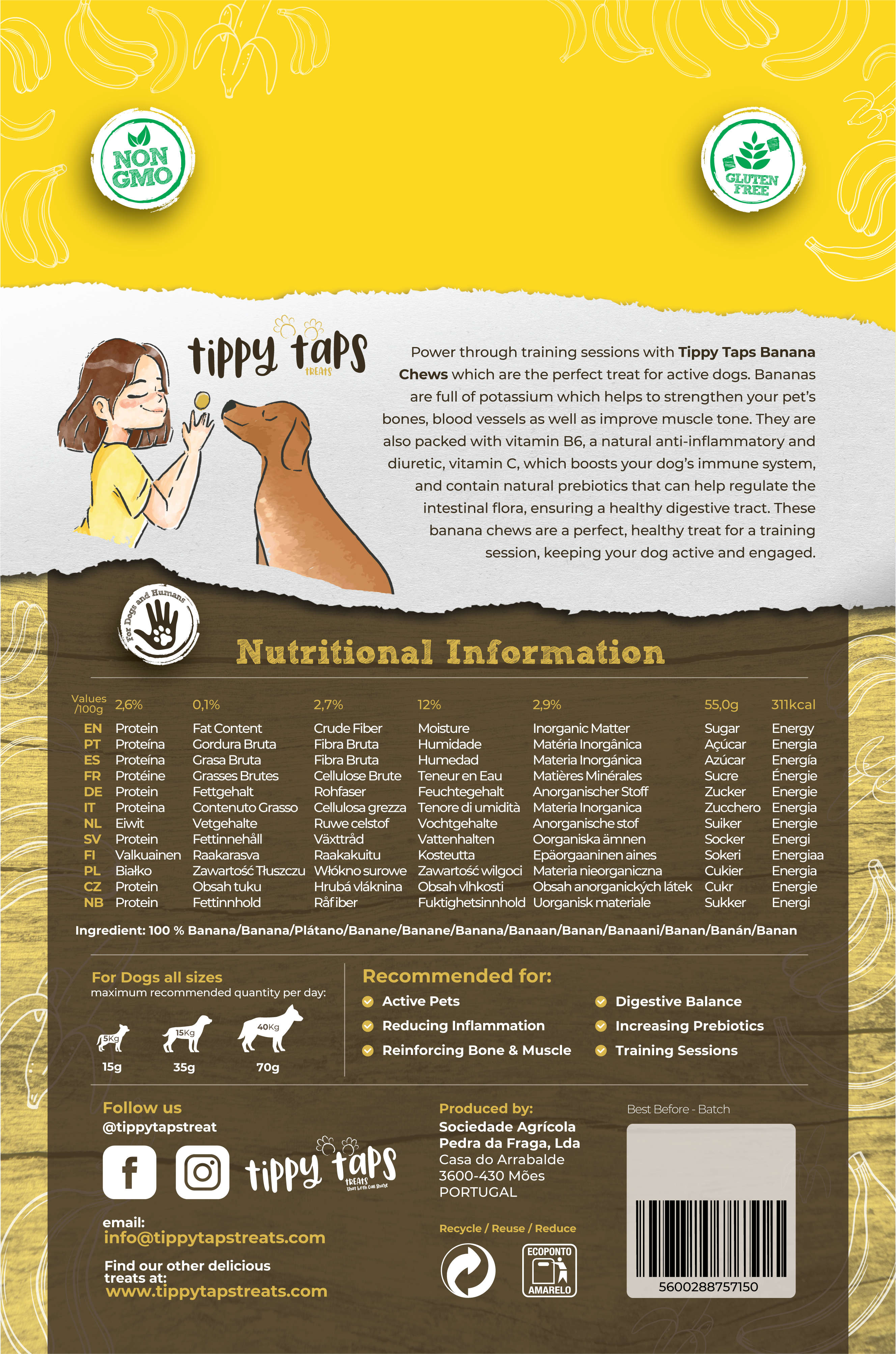 Tippy Taps Treats – wholesale Godis - Hund – Naturliga hundgodisar, banan tugg 100 g - vegansk & glutenfri1