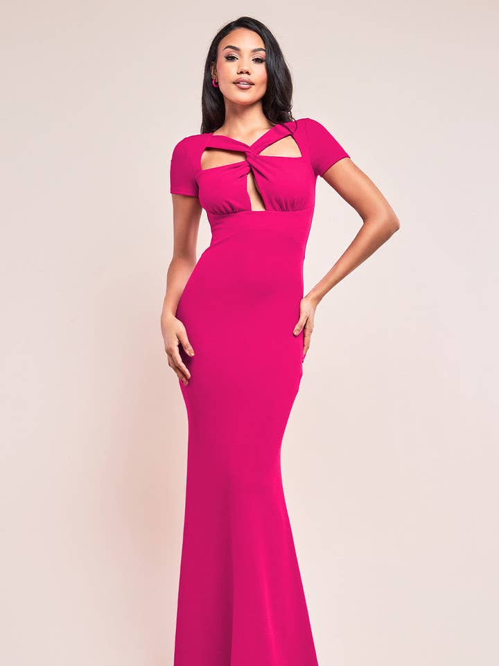 GODDIVA SCUBA CREPE TWIST CUTOUT MAXI DRESS DR4374 for wholesale by Goddiva