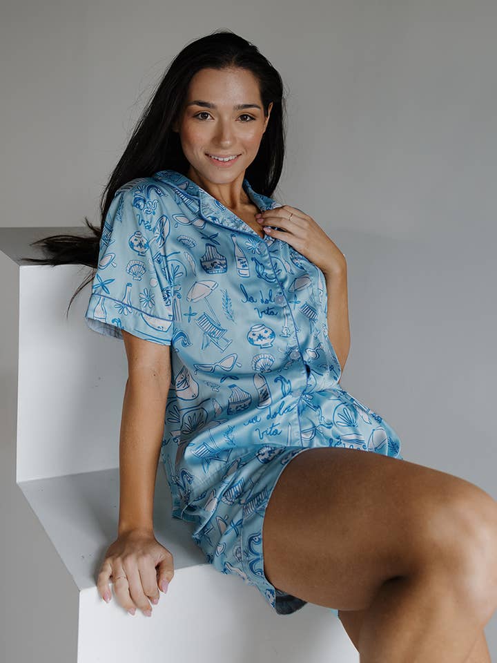 Spikes and Seams - Wholesale Sleepwear Set - Women's - Luxury Satin Pajamas, italian pajamas, coastal chic pajamas