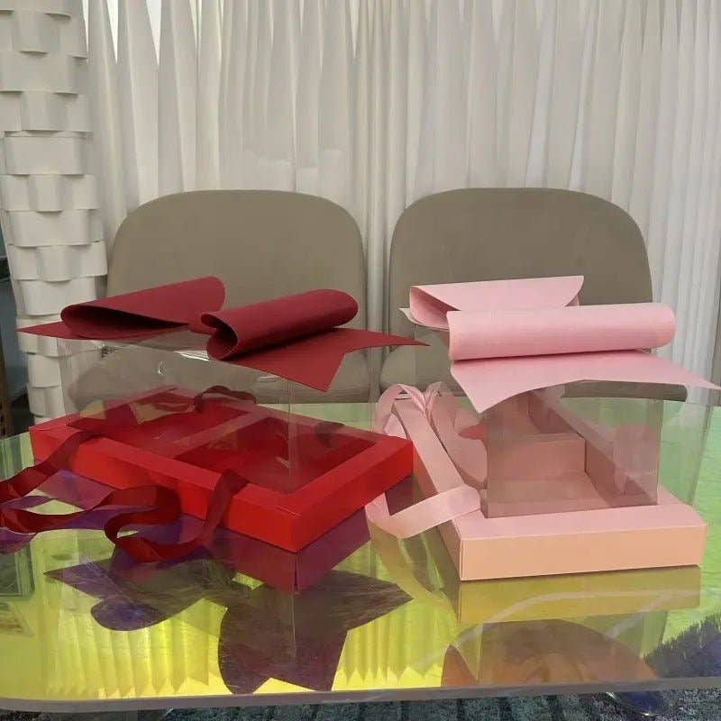 Elegant Design Supply – wholesale Presentbox – Stor rosett tvådelad rektangulär blomlåda med genomskinligt lock (2 st/set)7