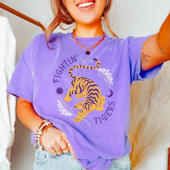 Fightin Tigers Tattoo LSU Graphic Tee for wholesale by Pink House On River Road