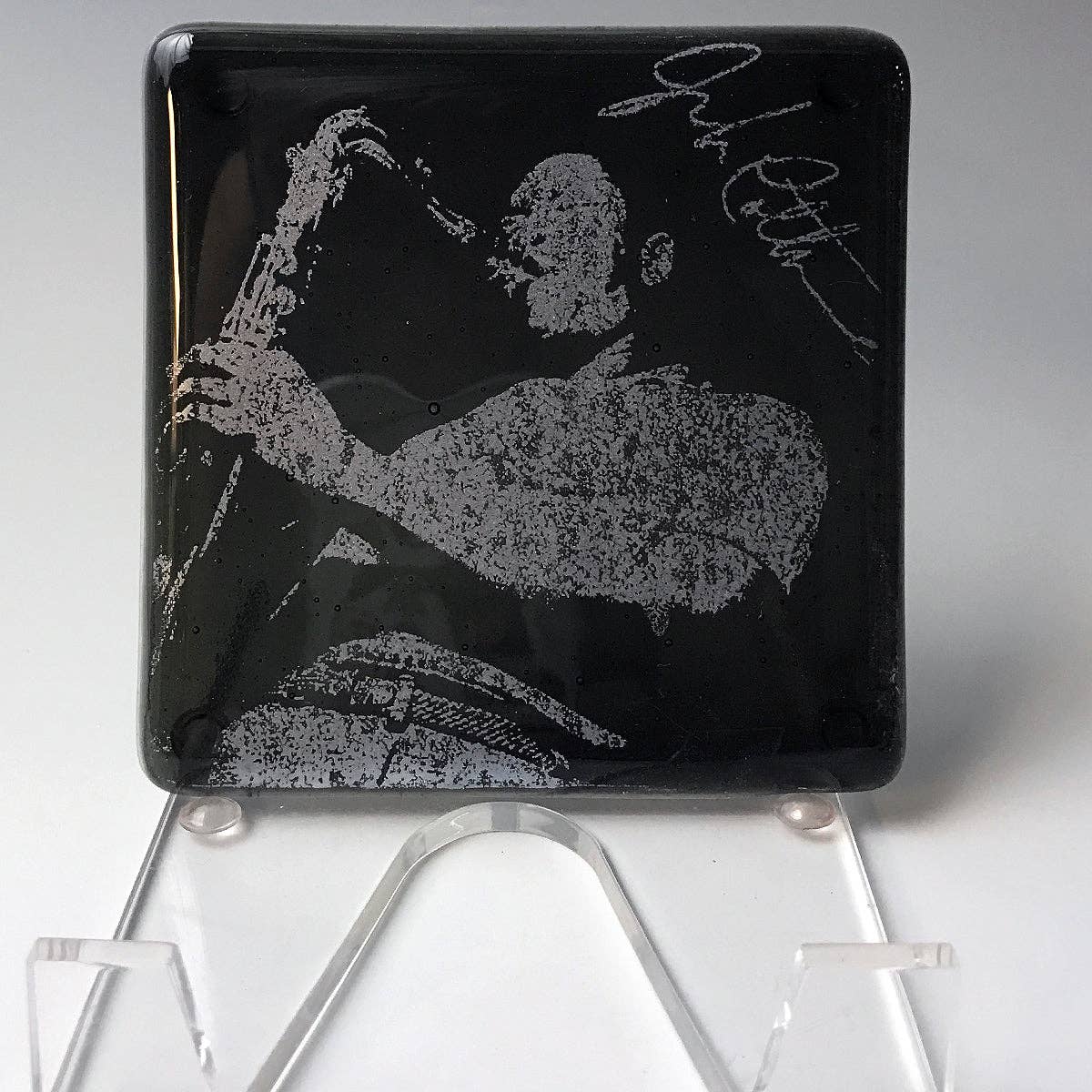 Kiku Handmade | Contemporary Fused Glass Home Goods - Wholesale Coasters - John Coltrane Fused Glass 4" Single Coaster1