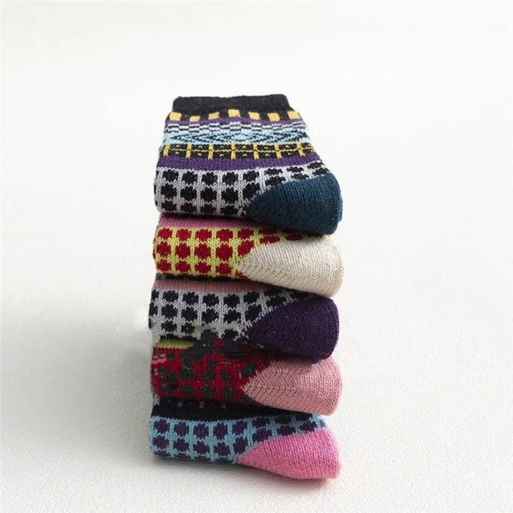 SAME AS THE PICTURE Breathable Casual Thick Print Wool Sock(A Set Of Five Pairs) for wholesale on Faire3