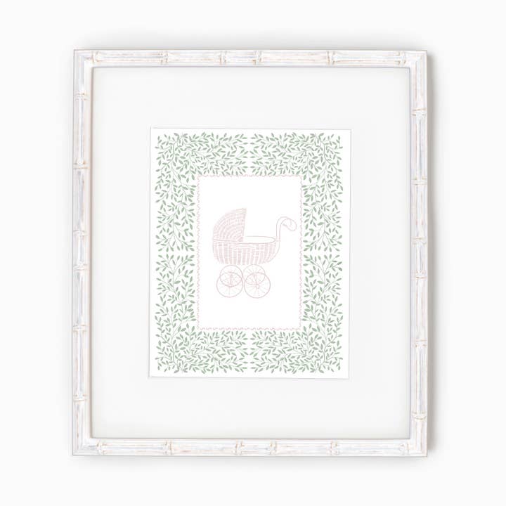 Vintage Baby Carriage Art Print, Nursery Decor, Pink for wholesale by Art and Soul