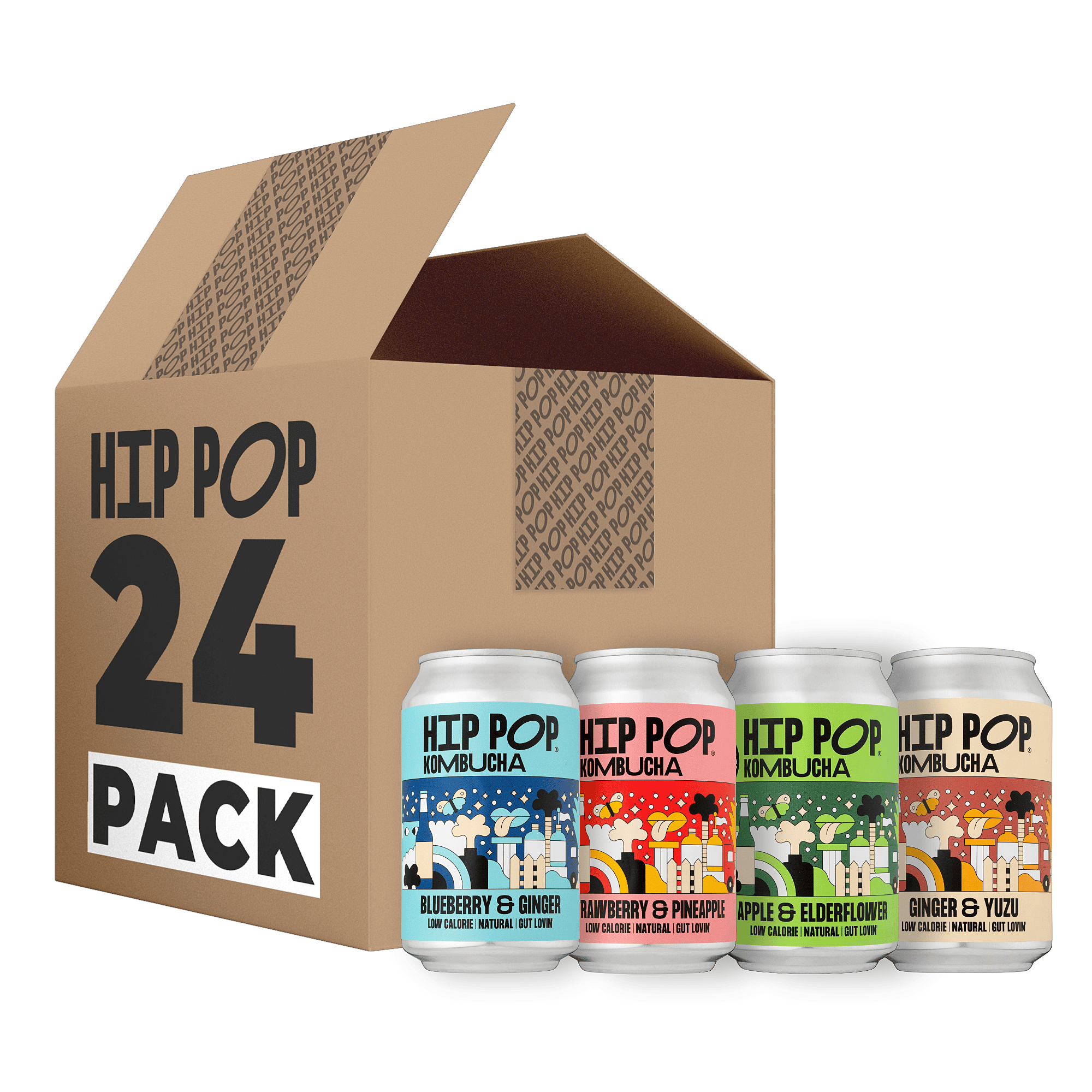 Hip Pop - Wholesale Kombucha - Vegan Kombucha Drink - Mixed Case x 24 - Probiotic1