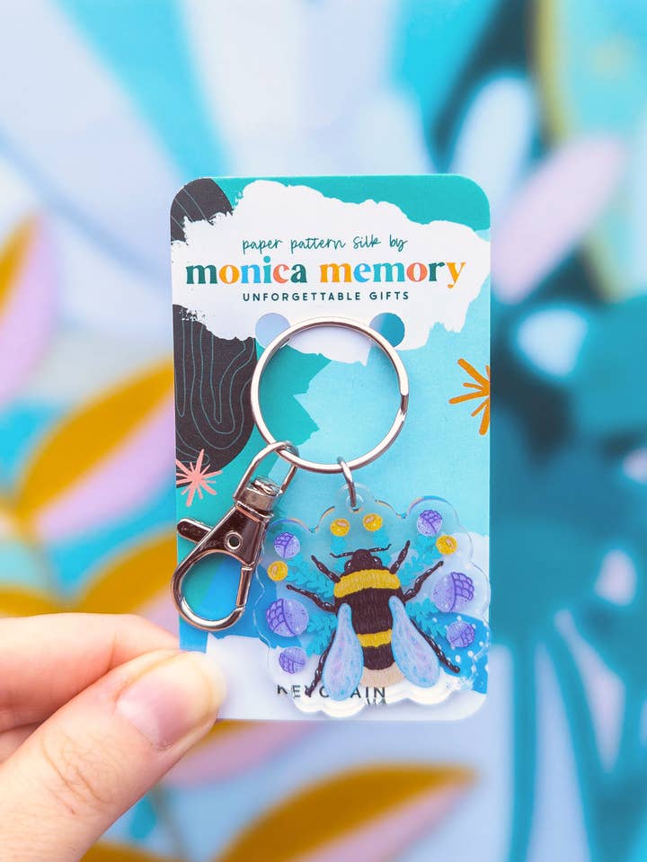 Paper Pattern Silk - Wholesale Keychain - Women's - Bumblebee Floral Keychain - Save the Bees, honeybee, nature0