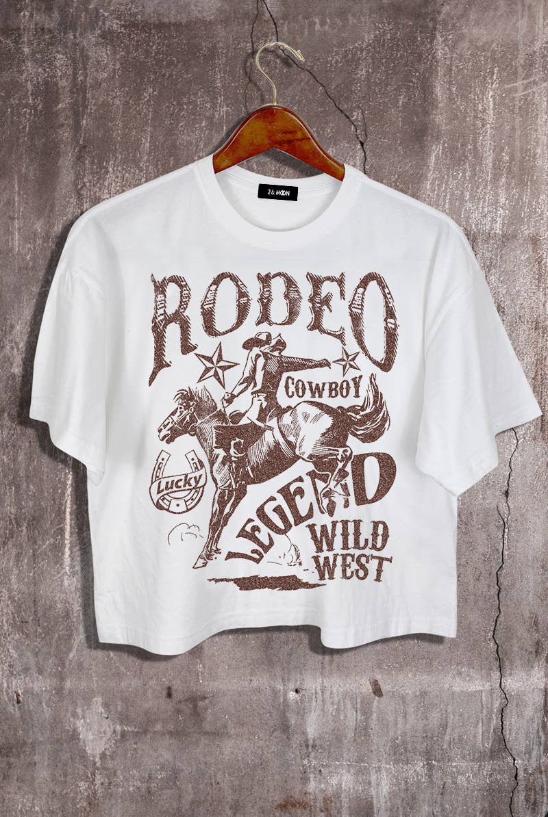 2&moon - Wholesale Screen Printed T-Shirt - Women's - Rodeo Cowboy Graphic Crop Tee0