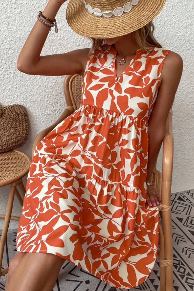 UNISHE – Großhandel Kleid – Damen – Ärmelloses Spleißkleid mit V-Ausschnitt und Blumendruck ZZKF76414