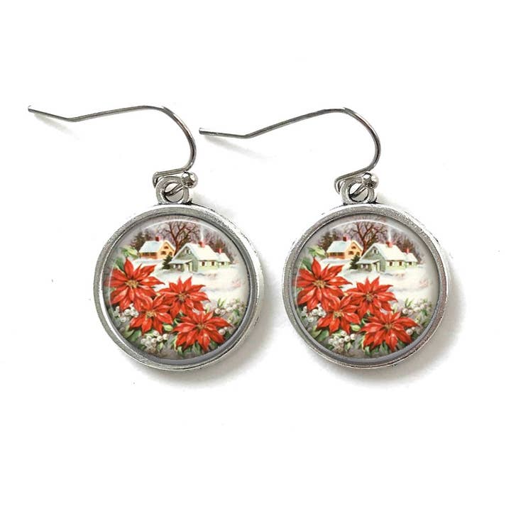 Vintage Poinsettia Earrings - Christmas Jewelry for wholesale by Fern & Filigree