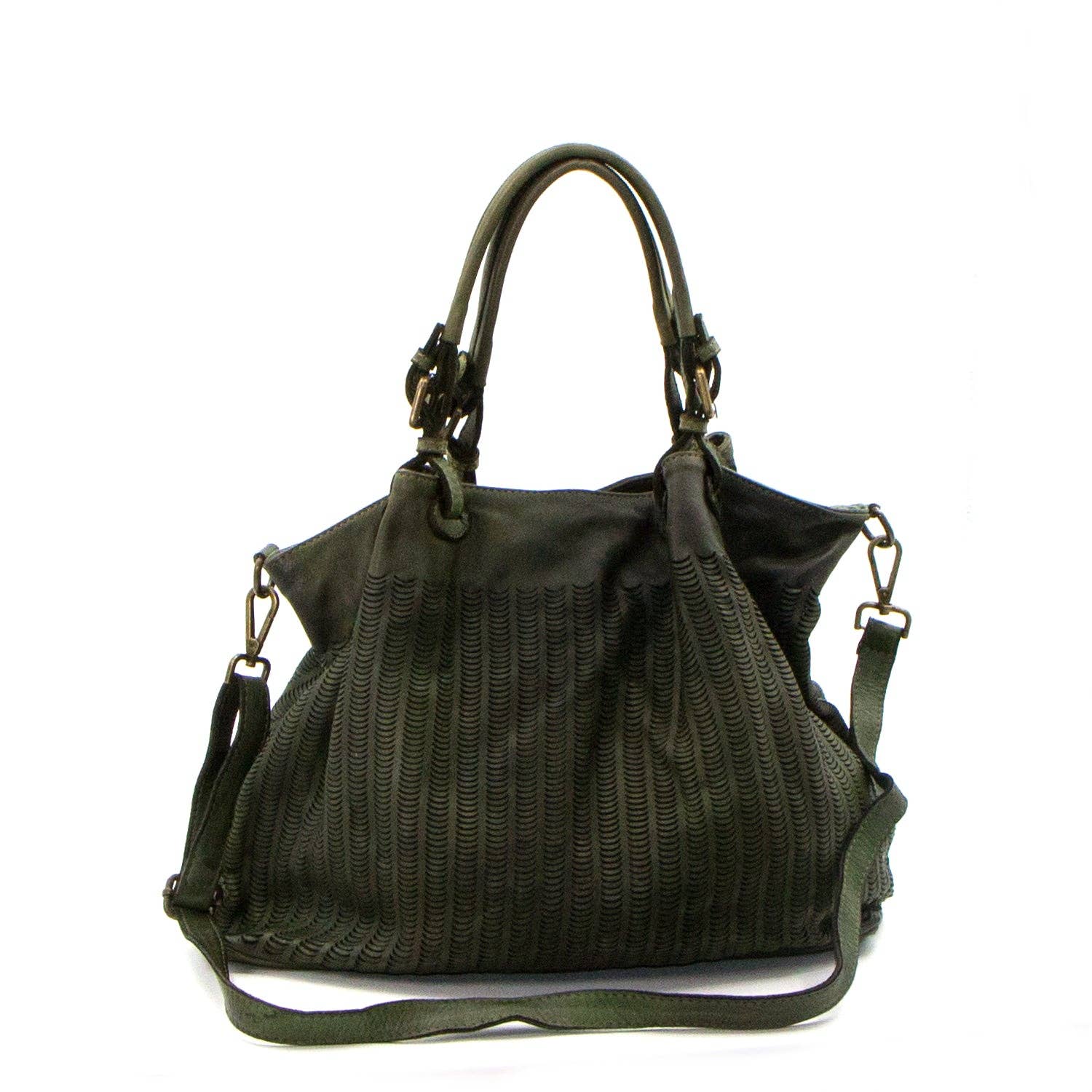Tempest Designs - Wholesale Shoulder Bag - Women's - Punch pattern vintage washed Italian leather handbag with long strap4