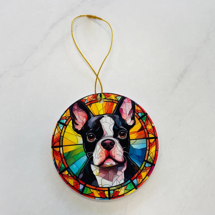 Spellbound Rose Creations - Wholesale Ornament - Faux Stained Glass Boston Terrier Ornament – Terrier Gift1