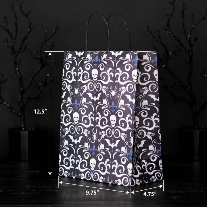 Gothic Skull Damask Paper Gift Bag for wholesale by Spooky Cat Press