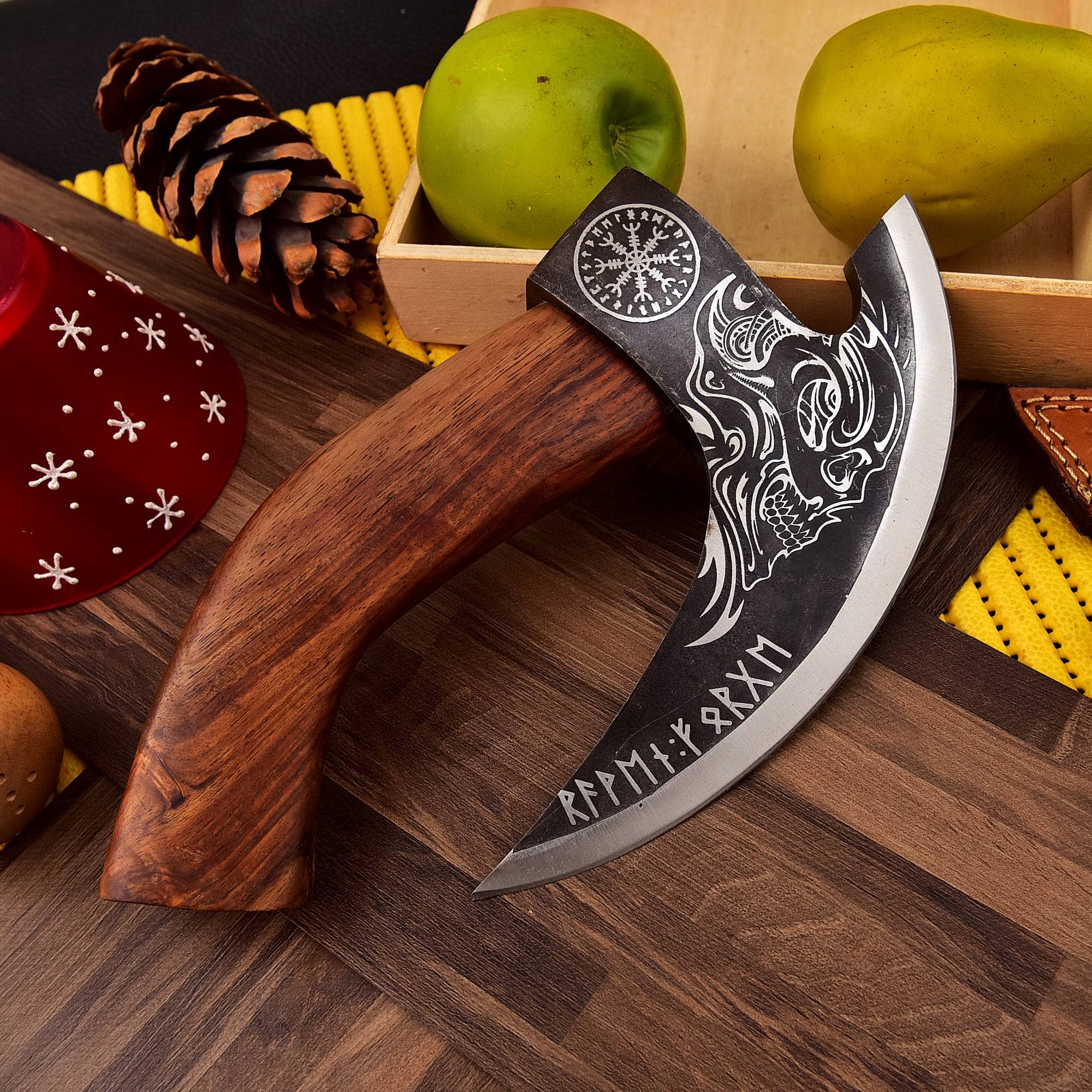 Premium Hand Forged Carbon Steel Pizza Axe,Kitchen Axe Throwing Axe Gift Axe