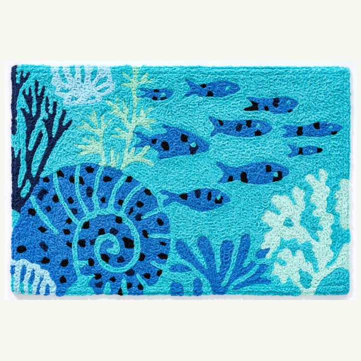Home Comfort Rugs - Vente Paillasson - Tapis en forme de méduses en forme de poisson et de corail aigue-marine 20 x 30 po - Coastal