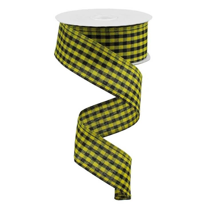1.5" Yellow Black Gingham Check Ribbon RGA121157 for wholesale by Trendy tree
