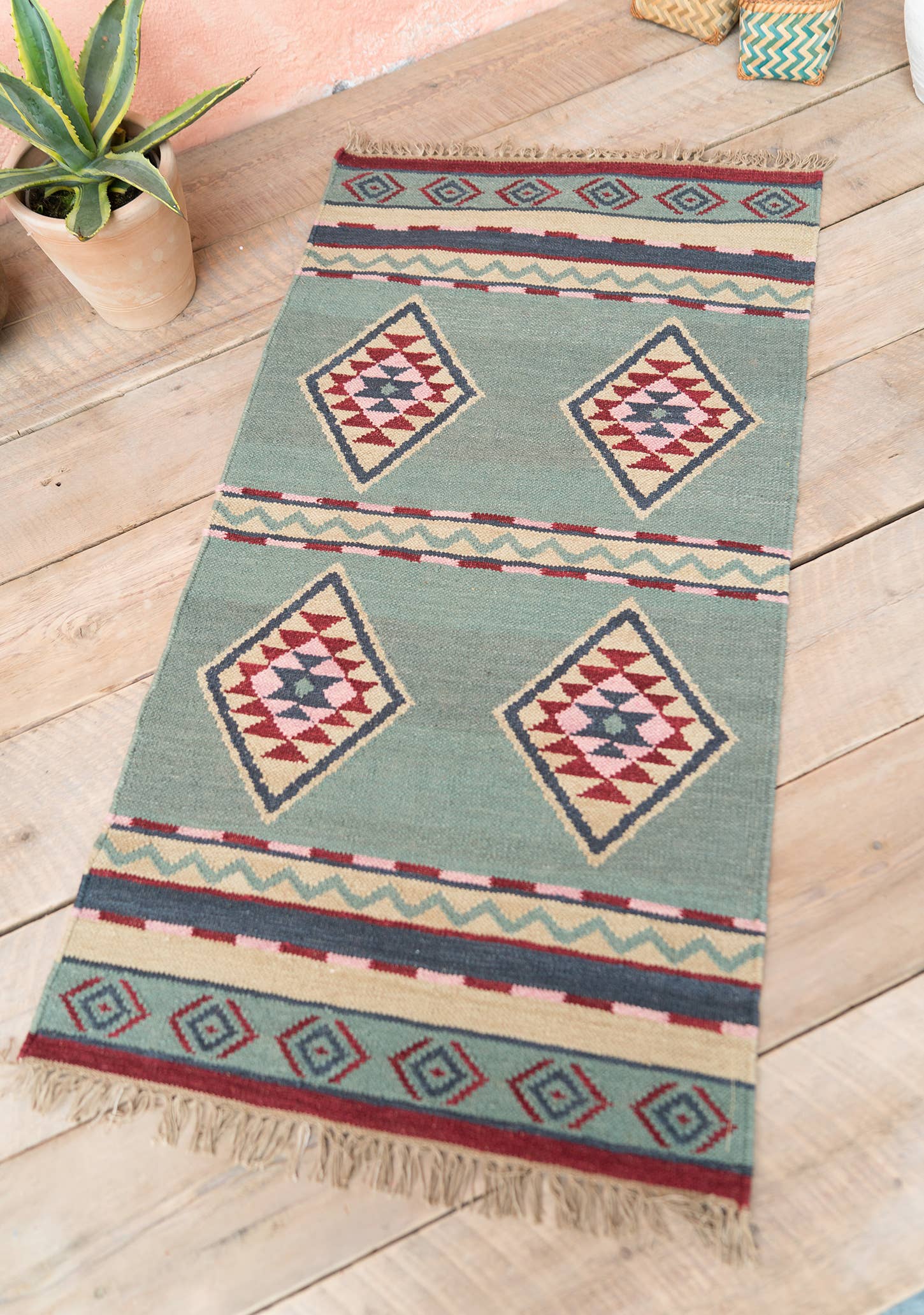 Namaste – wholesale Matta – Alanya handvävd ull/bomullskelimmatta, 75 X 135cm2