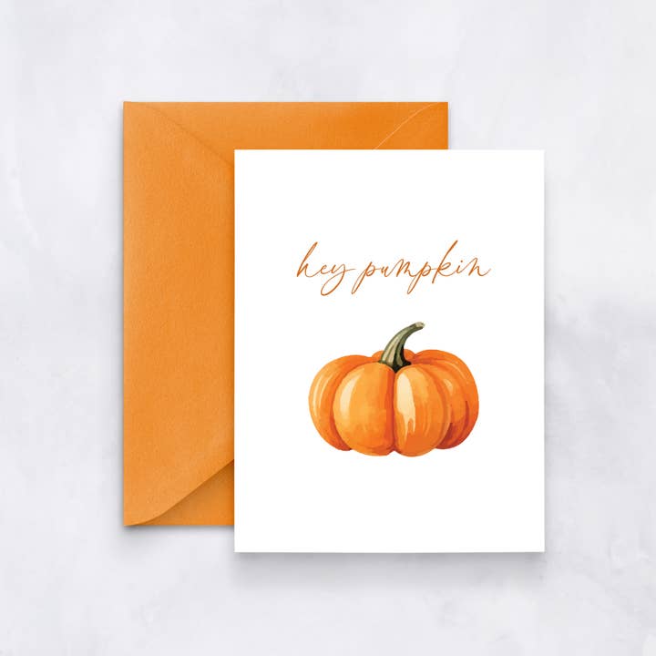 Hey Pumpkin Greeting Card– Fall Pumpkin Notes, Cute Cards for wholesale by Felicia Nicole Design