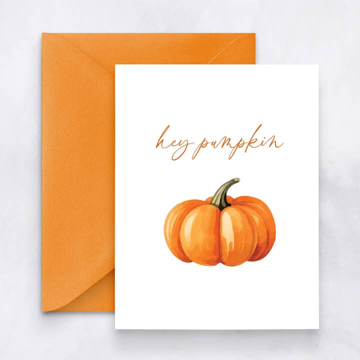 Carte de vœux Hey Pumpkin – Notes de citrouille d'automne, cartes mignonnes pour la vente par Felicia Nicole Design