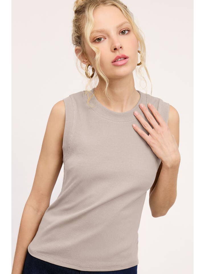 La Miel - Wholesale Tank Top - Women's - HUT7340-Stretchy Basic Ribbed Sleeveless Crew Neck Top23