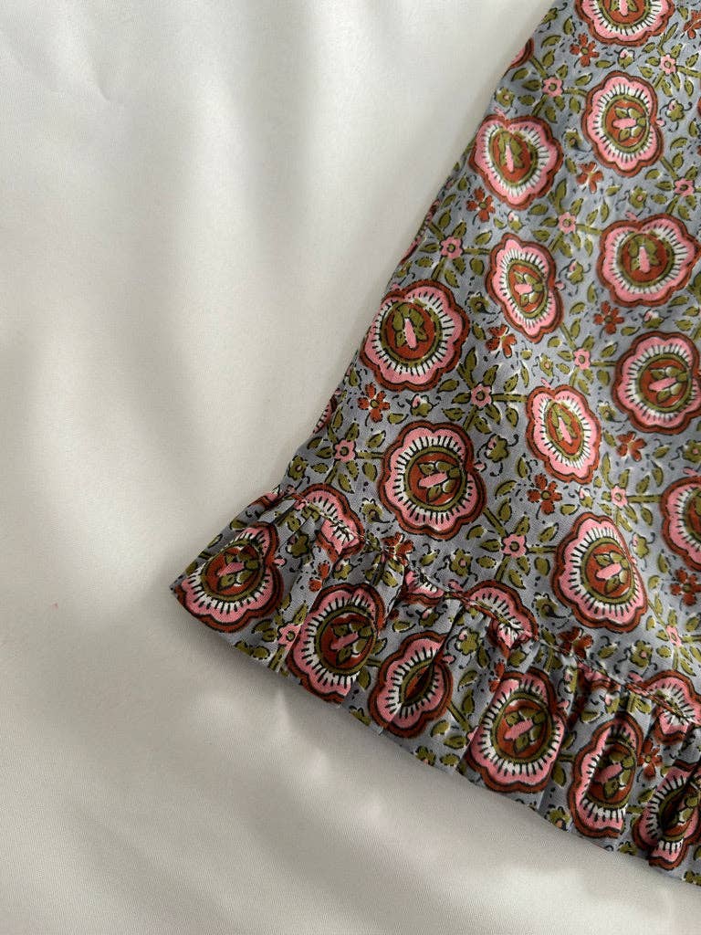 Yo Baby - Wholesale Dress - Kids - Reversible Solid Grey Corduroy & Grey Floral Printed Ruffle Dress13