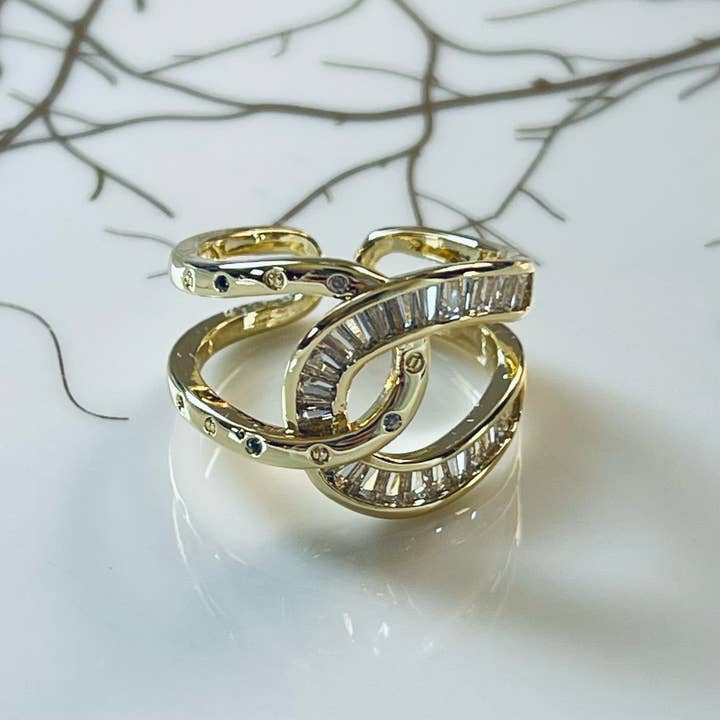 Loli - Wholesale Multi-Stone Ring - Bold Knot Sparkling Gemstone Adjustable Ring, Elegant Design6