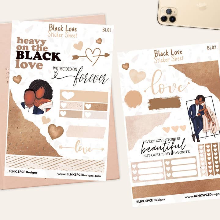 Black Love Sticker Sheets for wholesale by BLNK SPCE Designs